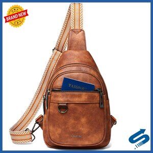 Vegan Leather Sling Bag Crossbody Fanny Pack Anti-Theft Travel Purse Backpack